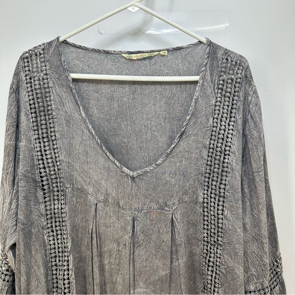 Anandas Collection Size 2x Gray Boho Festival Top… - image 2